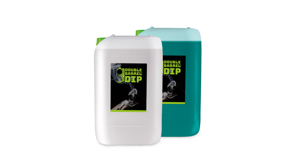 Double Barrel Dip. Chlorine dioxide barrier teat dip